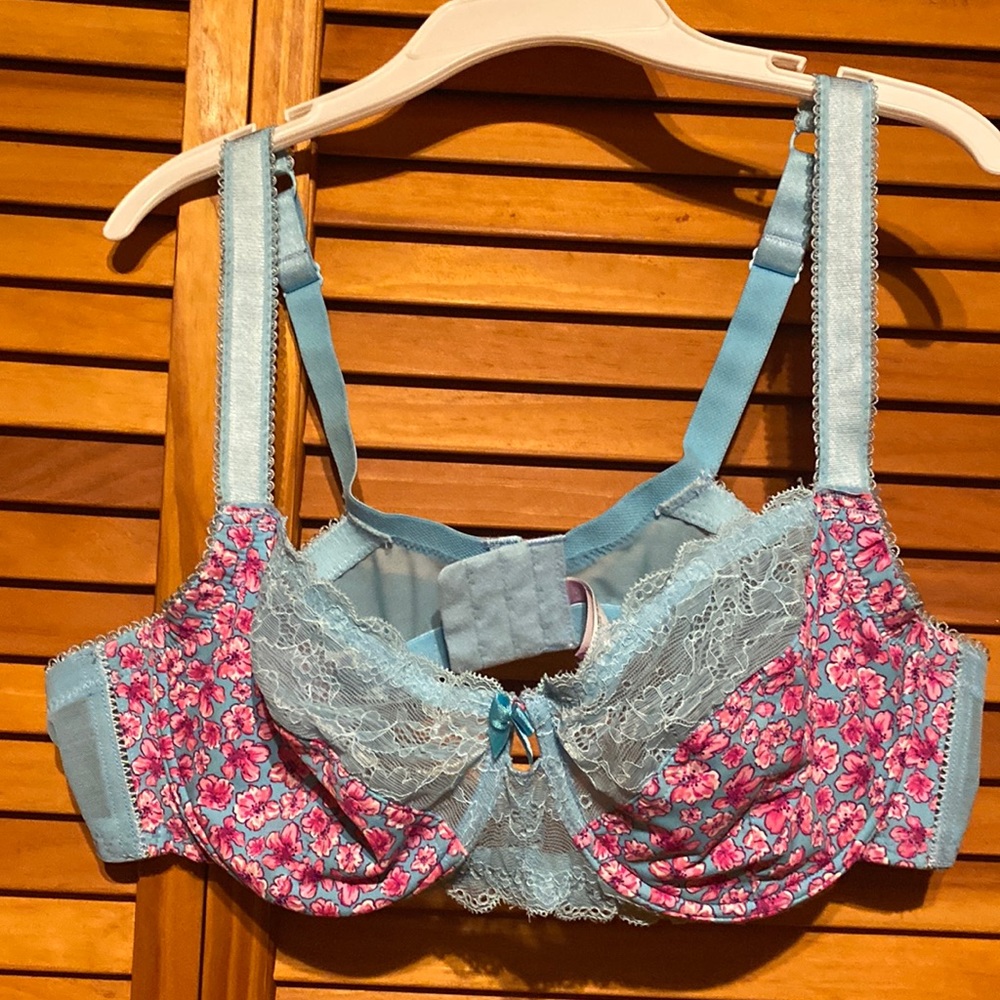 Pretty pink and blue flowered bra with lace